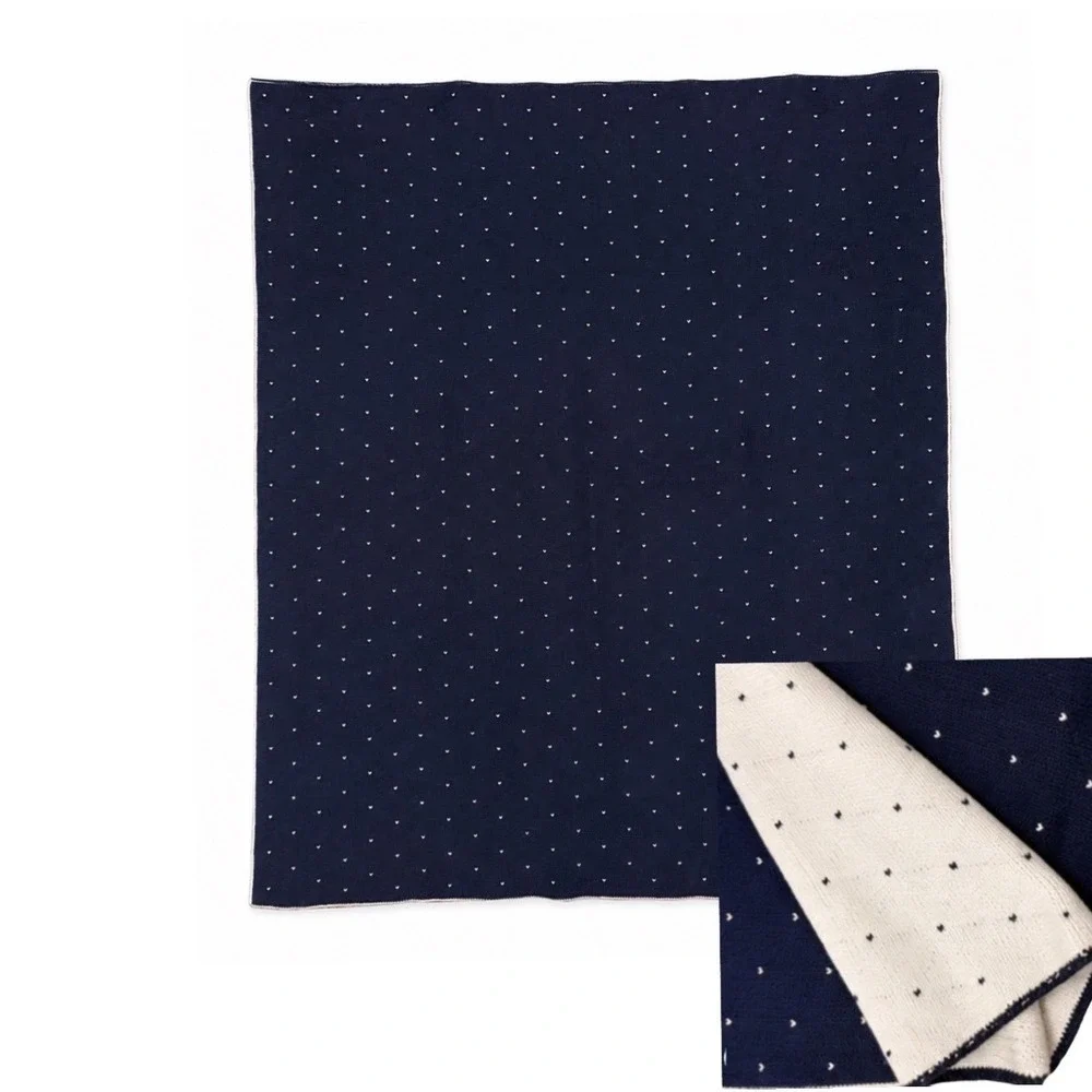 Vintage Cover Me Under Cover Baby Blanket Kids Navy White Reversible Knit